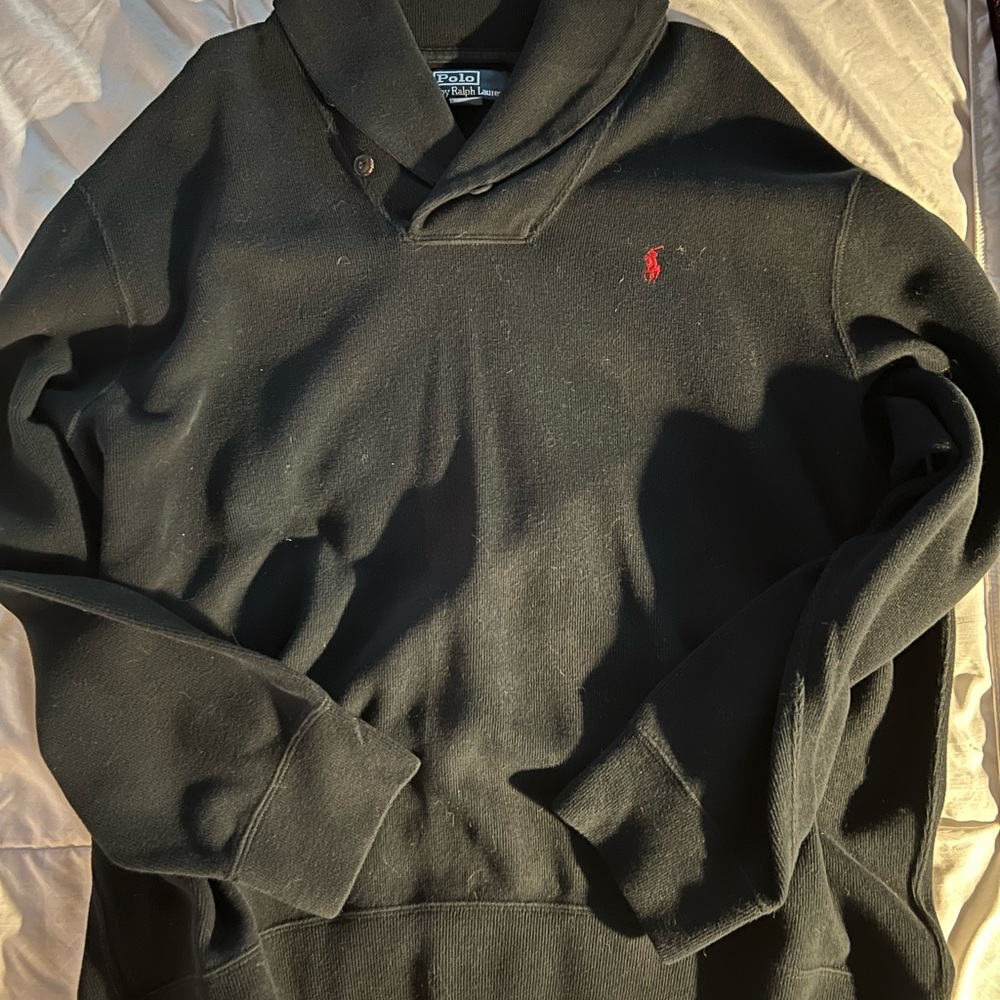 Mens POLO Ralph Lauren cotton shawl neck sweater.  Black. XXL
